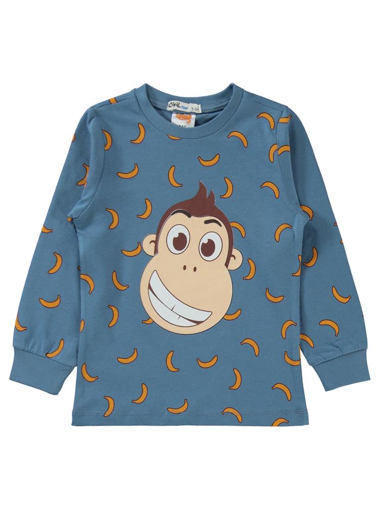 Kukuli Muz Empirme Baskılı 2-5 Yaş Pijama Takımı - Mavi