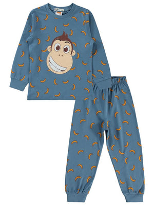 Civil Boys Kukuli Muz Empirme Baskılı 2-5 Yaş Pijama Takımı - Mavi