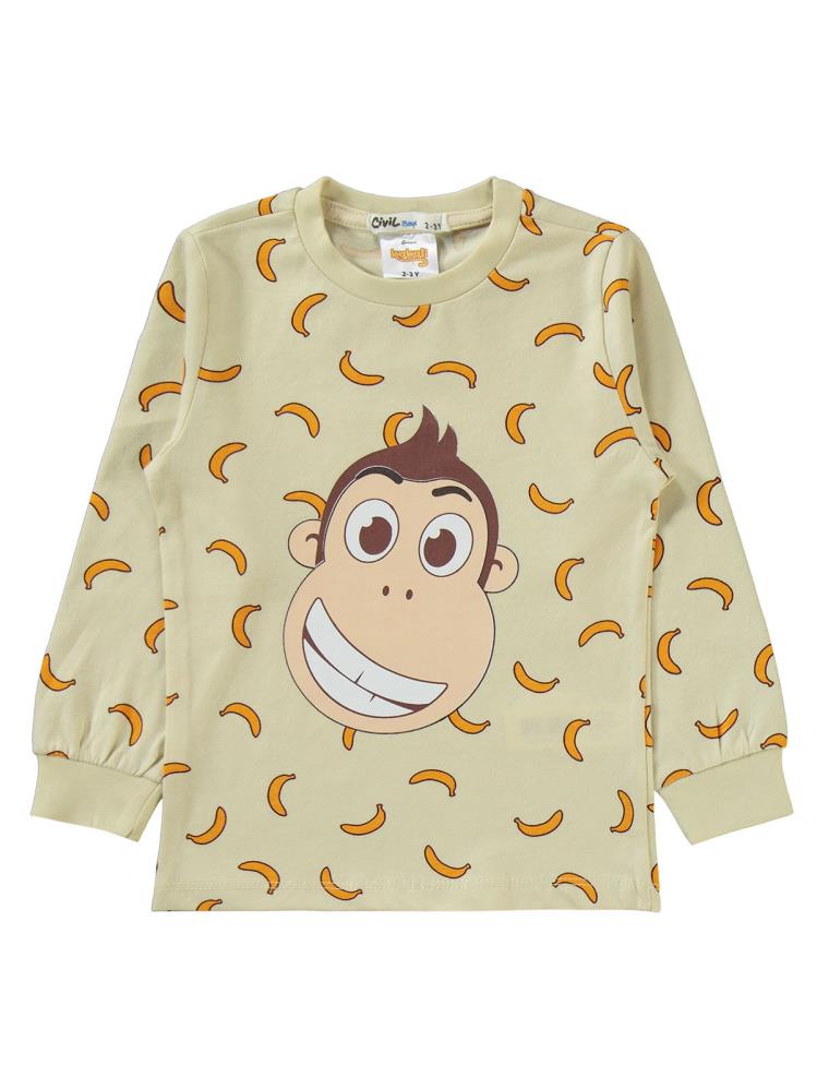 Kukuli Muz Empirme Baskılı 2-5 Yaş Pijama Takımı - Bej