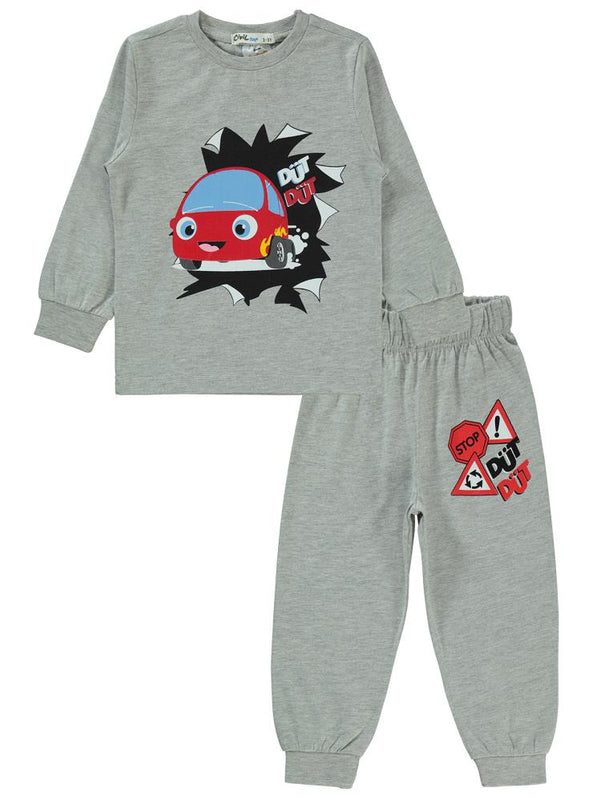 Düt Düt Baskılı 2-5 Yaş Pijama Takımı - Gri