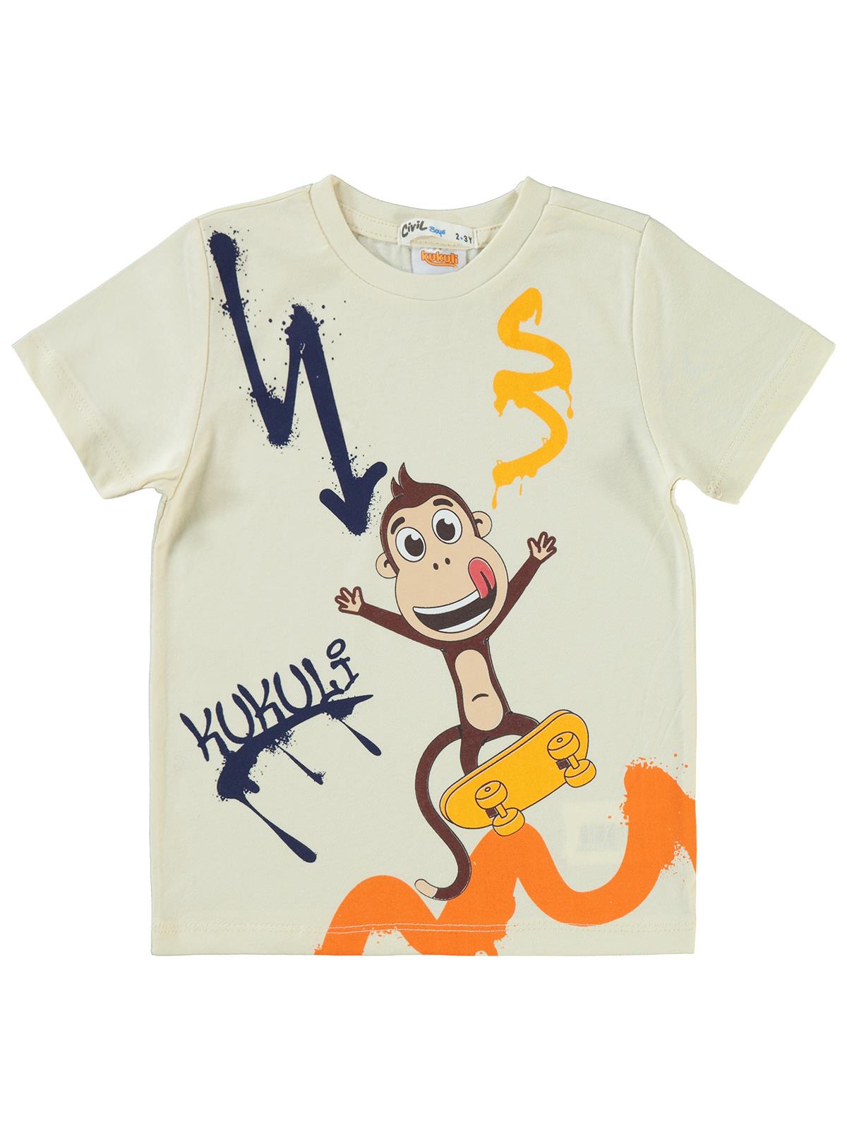 Civil Boys Kukuli Baskılı 2-5 Yaş Takım - Fil Dişi