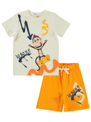 Civil Boys Kukuli Baskılı 2-5 Yaş Takım - Fil Dişi