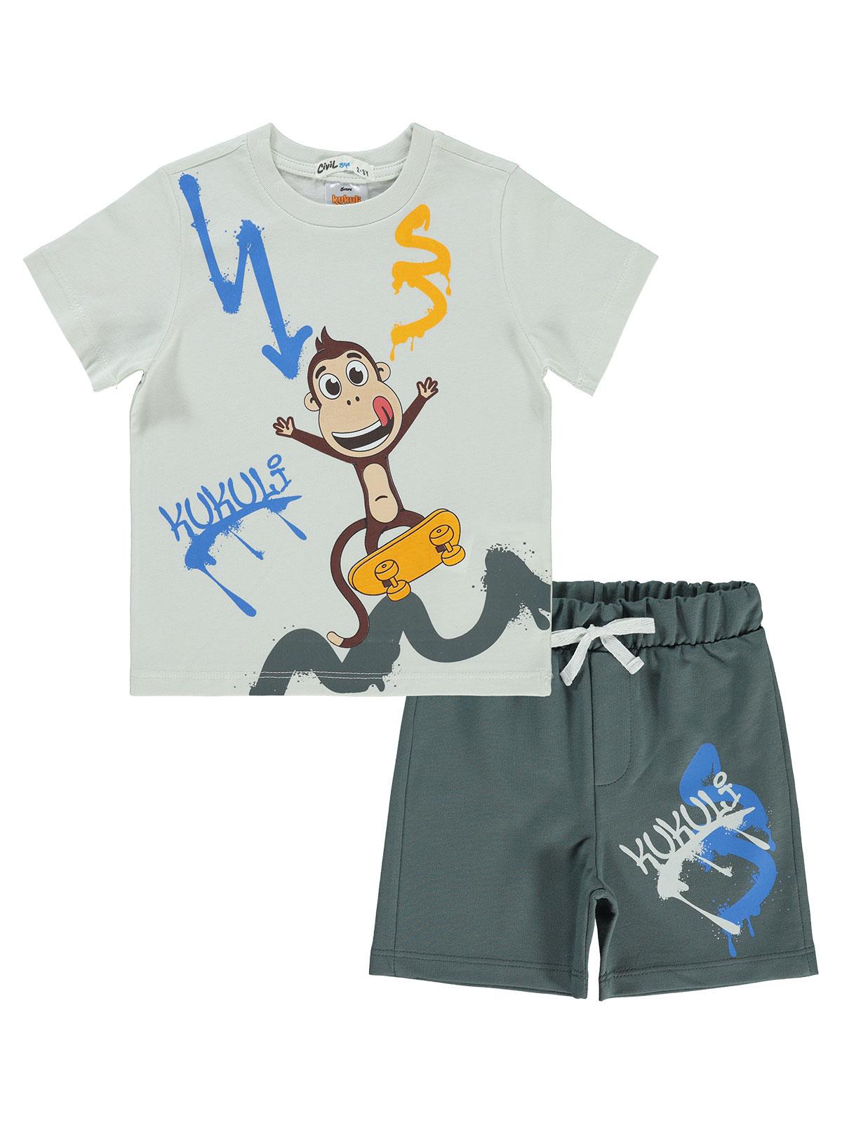 Civil Boys Kukuli Baskılı 2-5 Yaş Takım - Gri