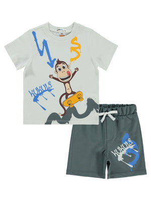 Civil Boys Kukuli Baskılı 2-5 Yaş Takım - Gri