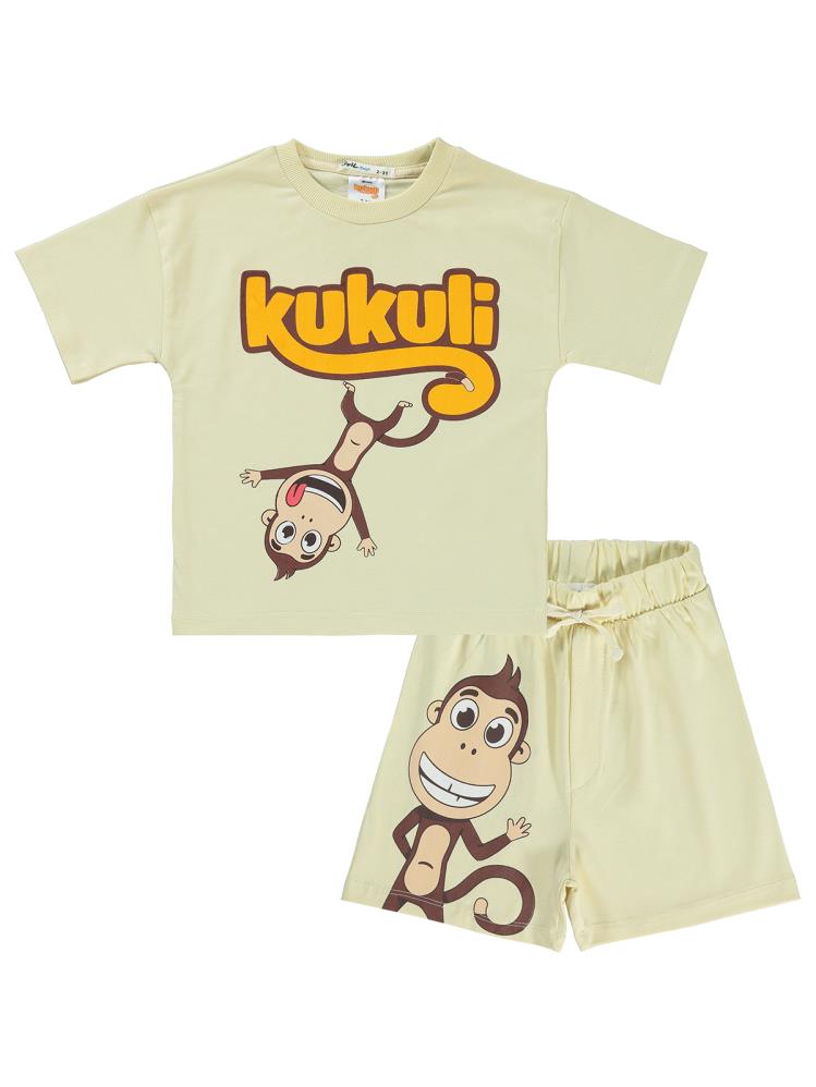 Kukuli Baskılı 2-5 Yaş Takım - Bej