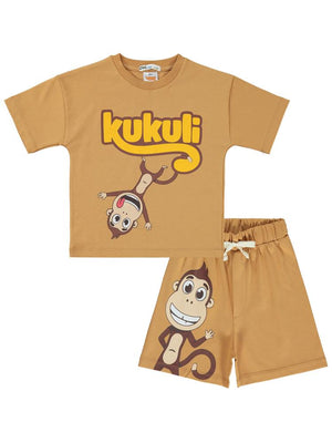 Kukuli Baskılı 2-5 Yaş Takım - Turuncu