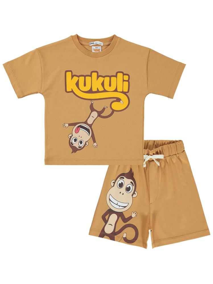 Kukuli Baskılı 2-5 Yaş Takım - Turuncu