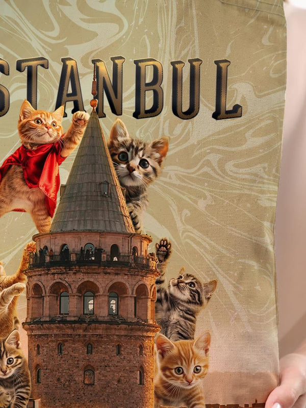 Bagg 3D İstanbul Kedili Baskılı Bez Çanta