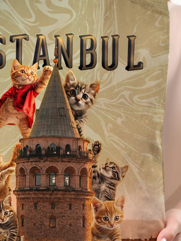 Bagg 3D İstanbul Kedili Baskılı Bez Çanta