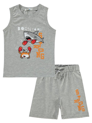 Civil Boys Boks Yapan Köpek Balığı Baskılı 2-5 Yaş Pijama Takımı - Gri