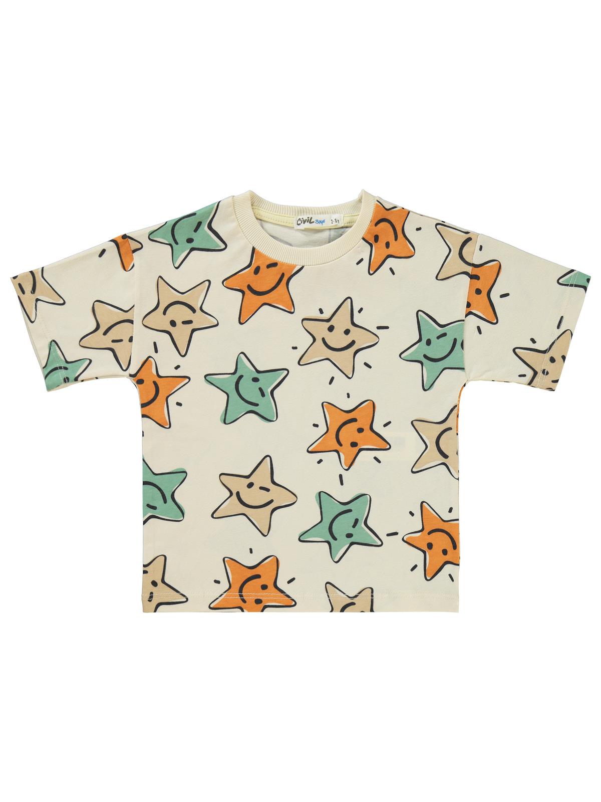 Civil Boys Gülen Yıldız Empirme Baskılı 2-5 Yaş Pijama Takımı - Fil Dişi