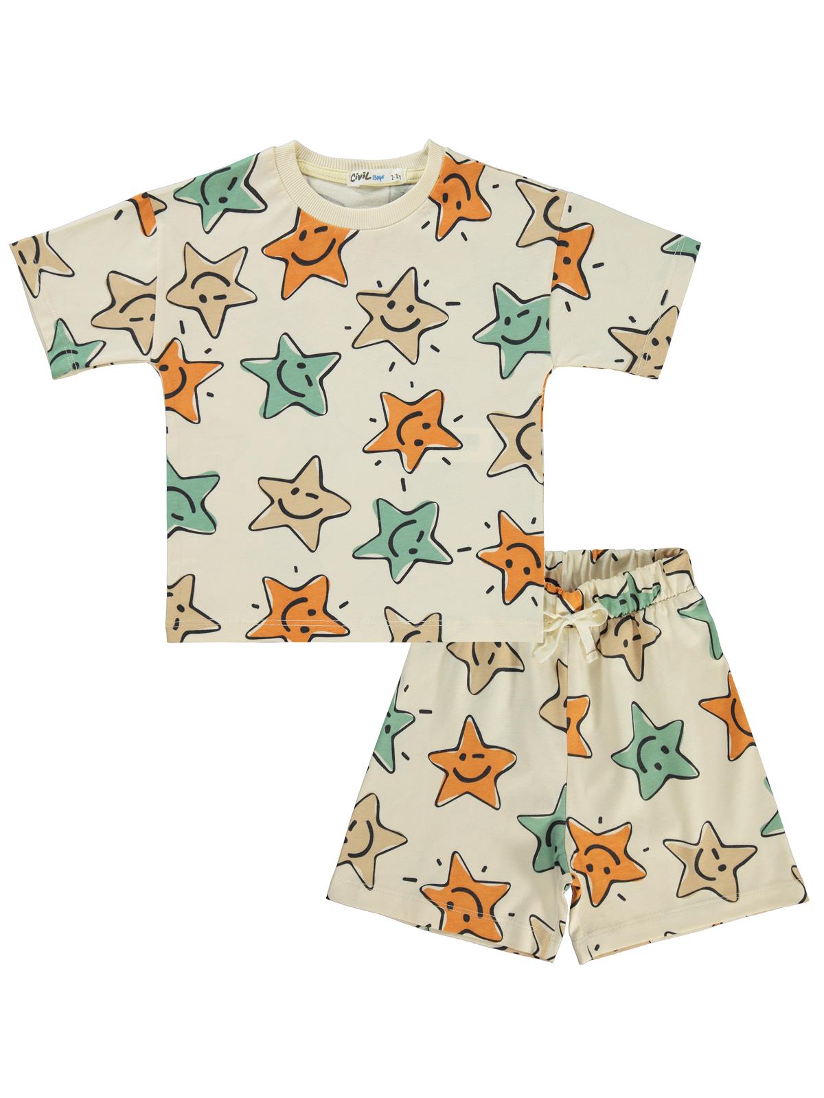 Civil Boys Gülen Yıldız Empirme Baskılı 2-5 Yaş Pijama Takımı - Fil Dişi