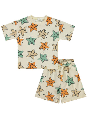 Civil Boys Gülen Yıldız Empirme Baskılı 2-5 Yaş Pijama Takımı - Fil Dişi