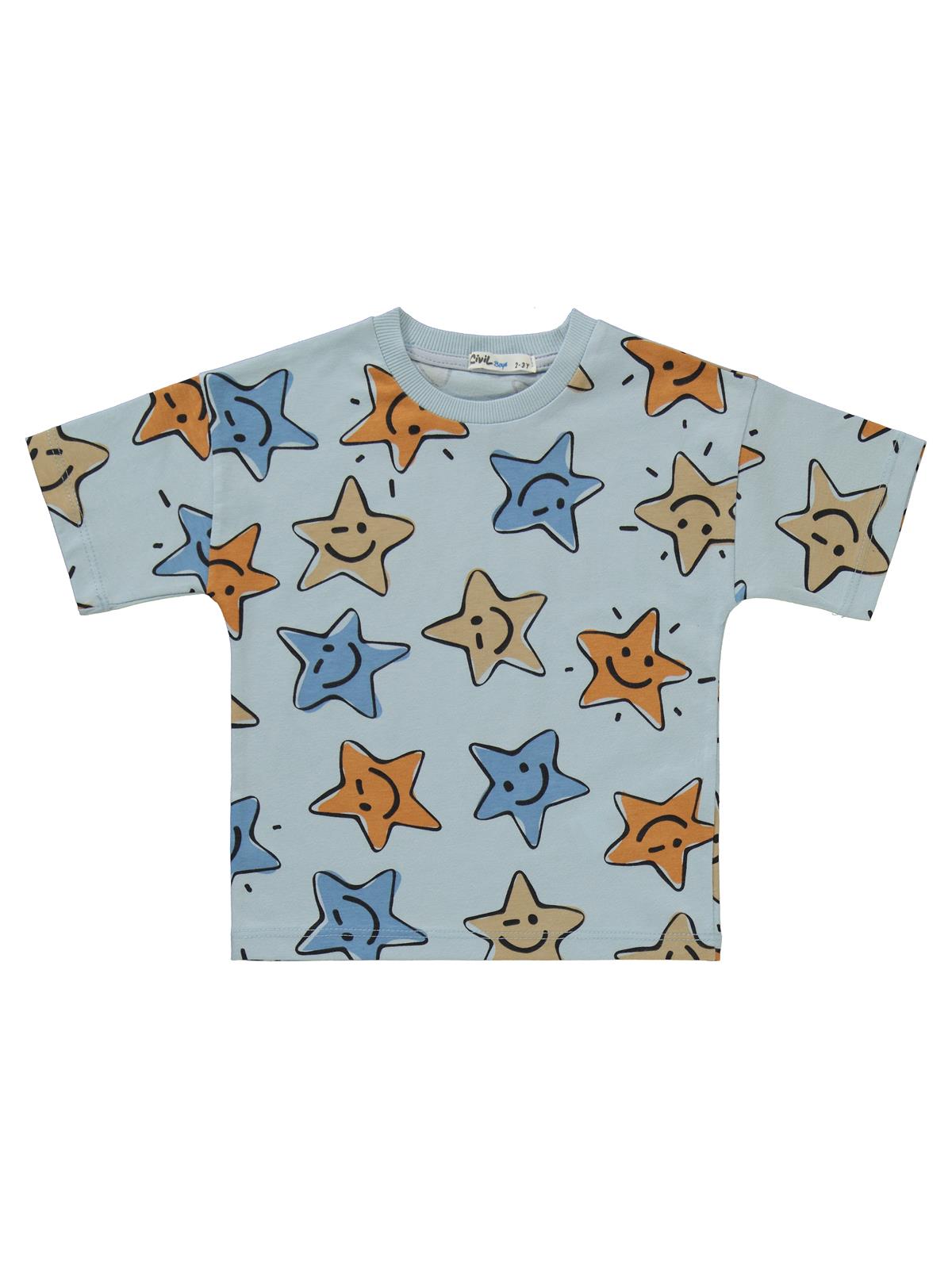 Civil Boys Gülen Yıldız Empirme Baskılı 2-5 Yaş Pijama Takımı - Mavi