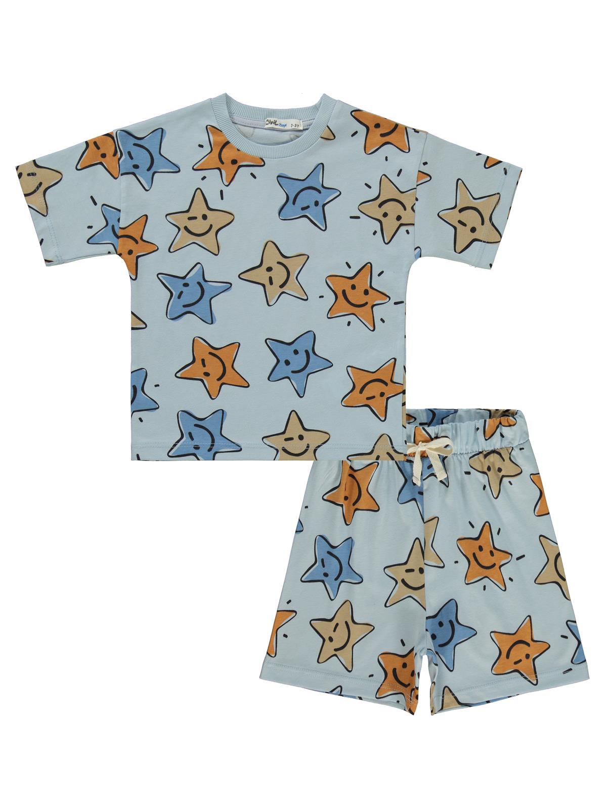 Civil Boys Gülen Yıldız Empirme Baskılı 2-5 Yaş Pijama Takımı - Mavi