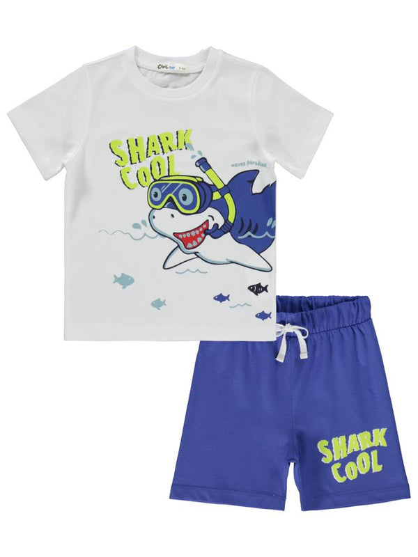 Civil Boys Shark Cool Baskılı 2-5 Yaş Pijama Takımı - Beyaz