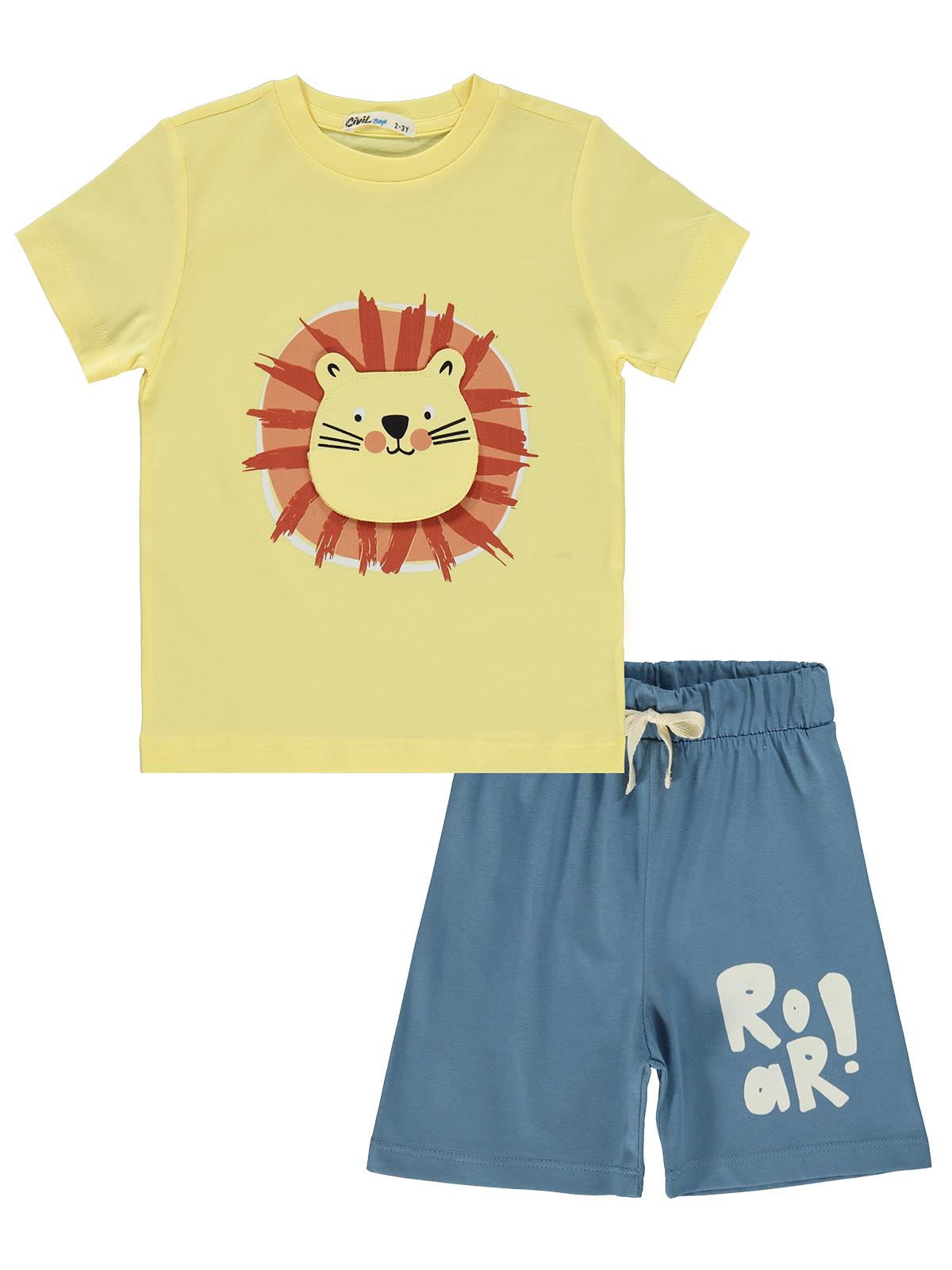 Civil Boys Ağzı Açılan Aslan Nakışlı 2-5 Yaş Pijama Takımı - Sarı