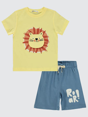 Civil Boys Ağzı Açılan Aslan Nakışlı 2-5 Yaş Pijama Takımı - Sarı