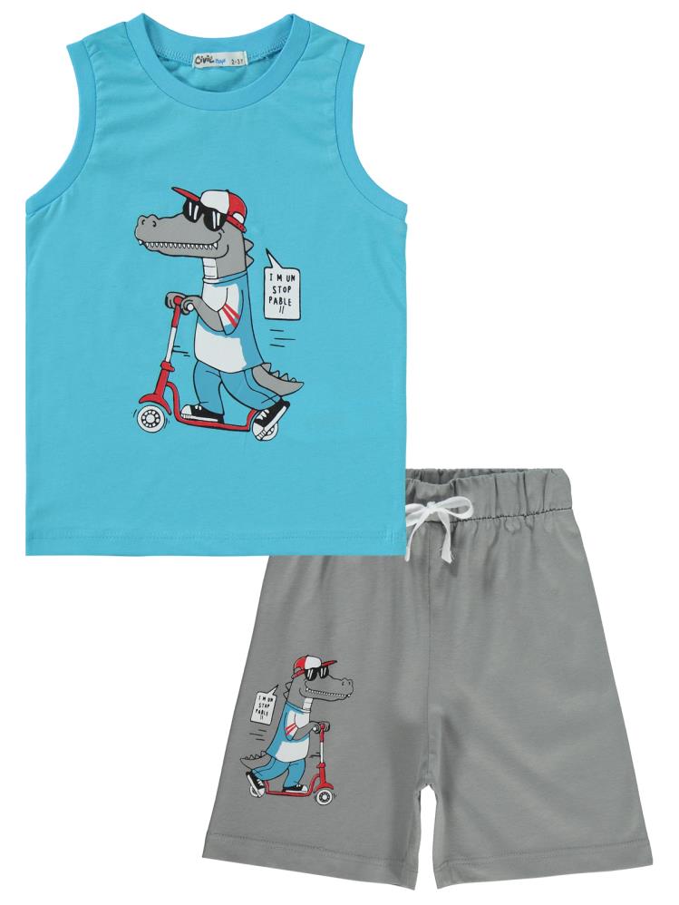 Civil Boys Timsah Baskılı 2-5 Yaş Pijama Takımı - Mavi