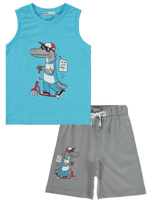 Civil Boys Timsah Baskılı 2-5 Yaş Pijama Takımı - Mavi