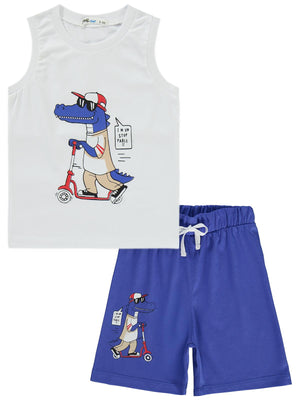 Civil Boys Timsah Baskılı 2-5 Yaş Pijama Takımı - Beyaz