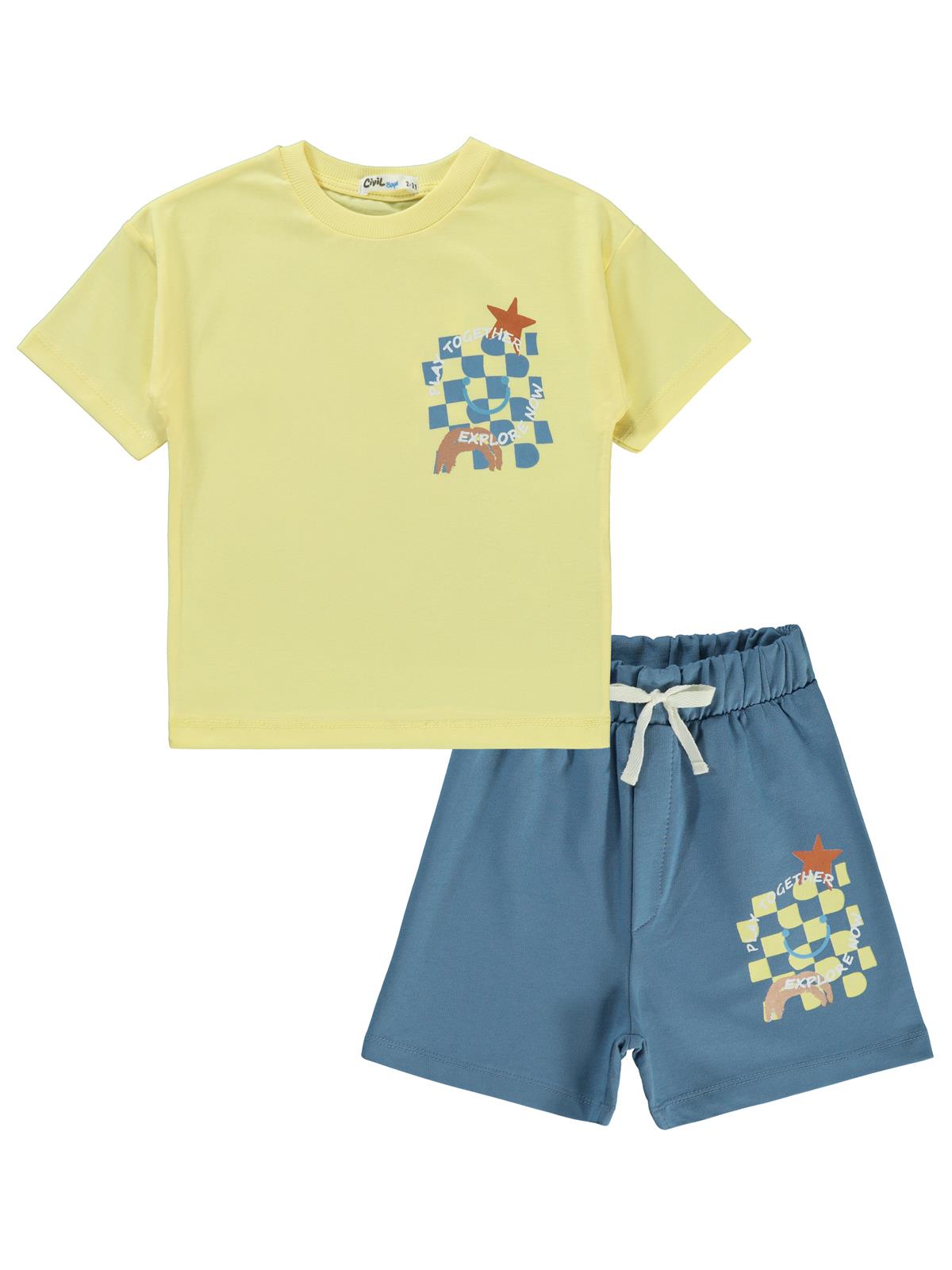 Civil Boys Dama Baskılı 2-5 Yaş Takım - Sarı