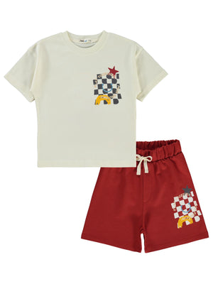 Civil Boys Dama Baskılı 2-5 Yaş Takım - Ekru