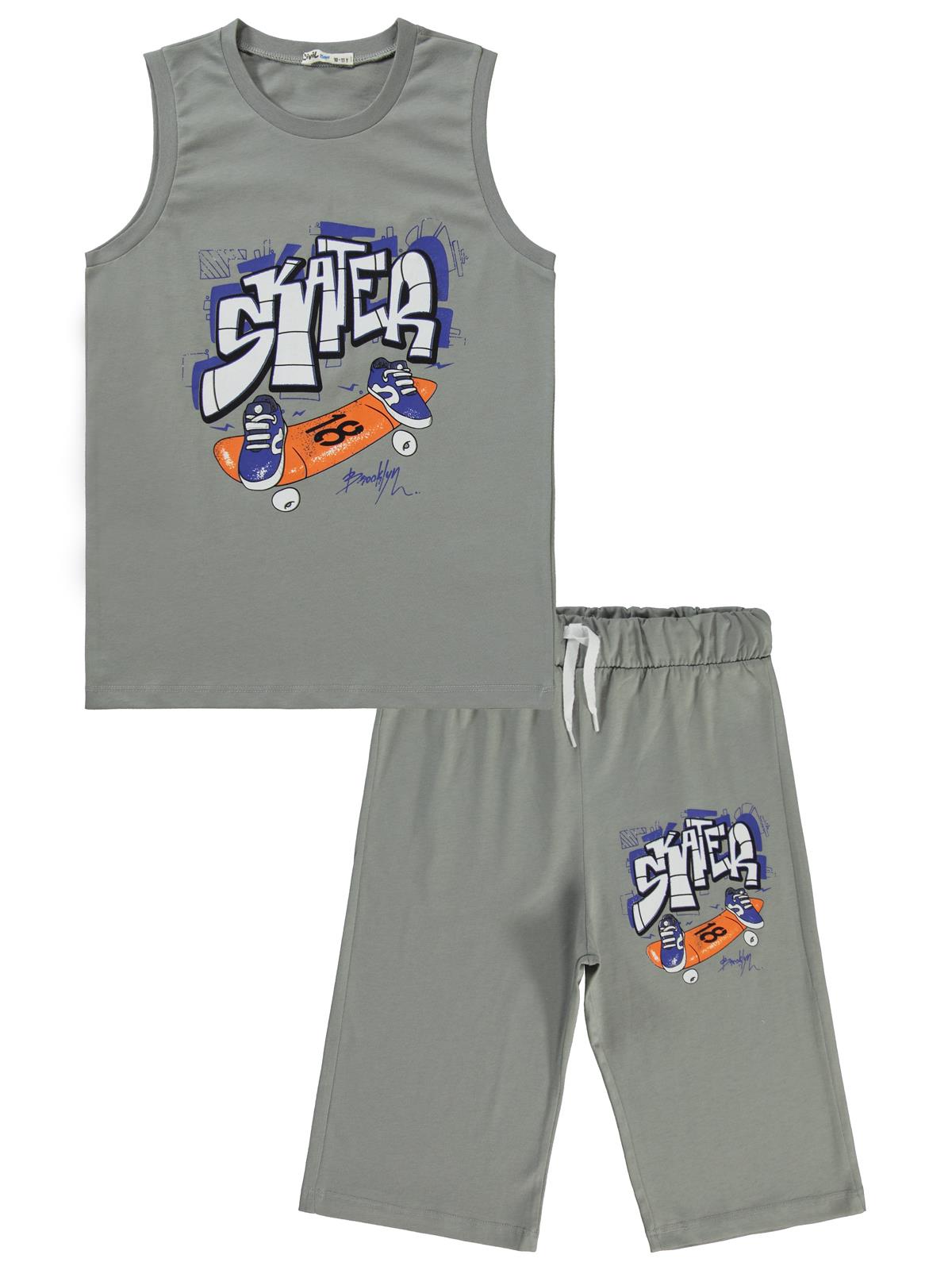 Civil Boys Skate Baskılı 10-13 Yaş Pijama Takımı - Gri