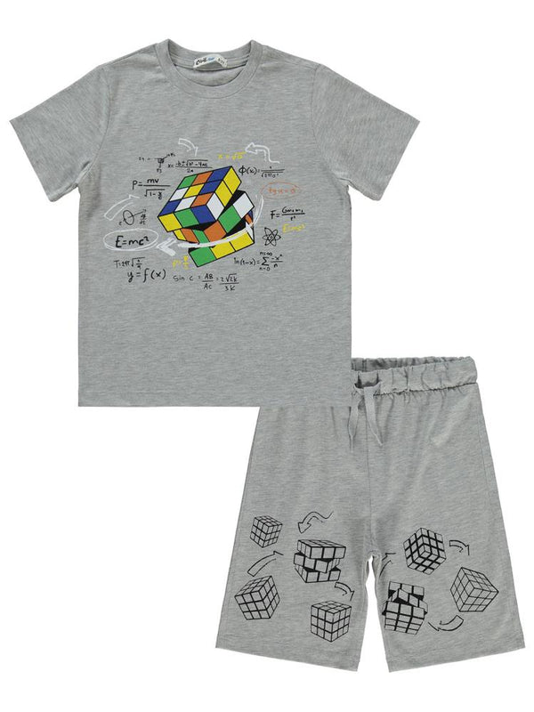 Civil Boys Rubik Küp Baskılı 6-9 Yaş Pijama Takımı - Gri