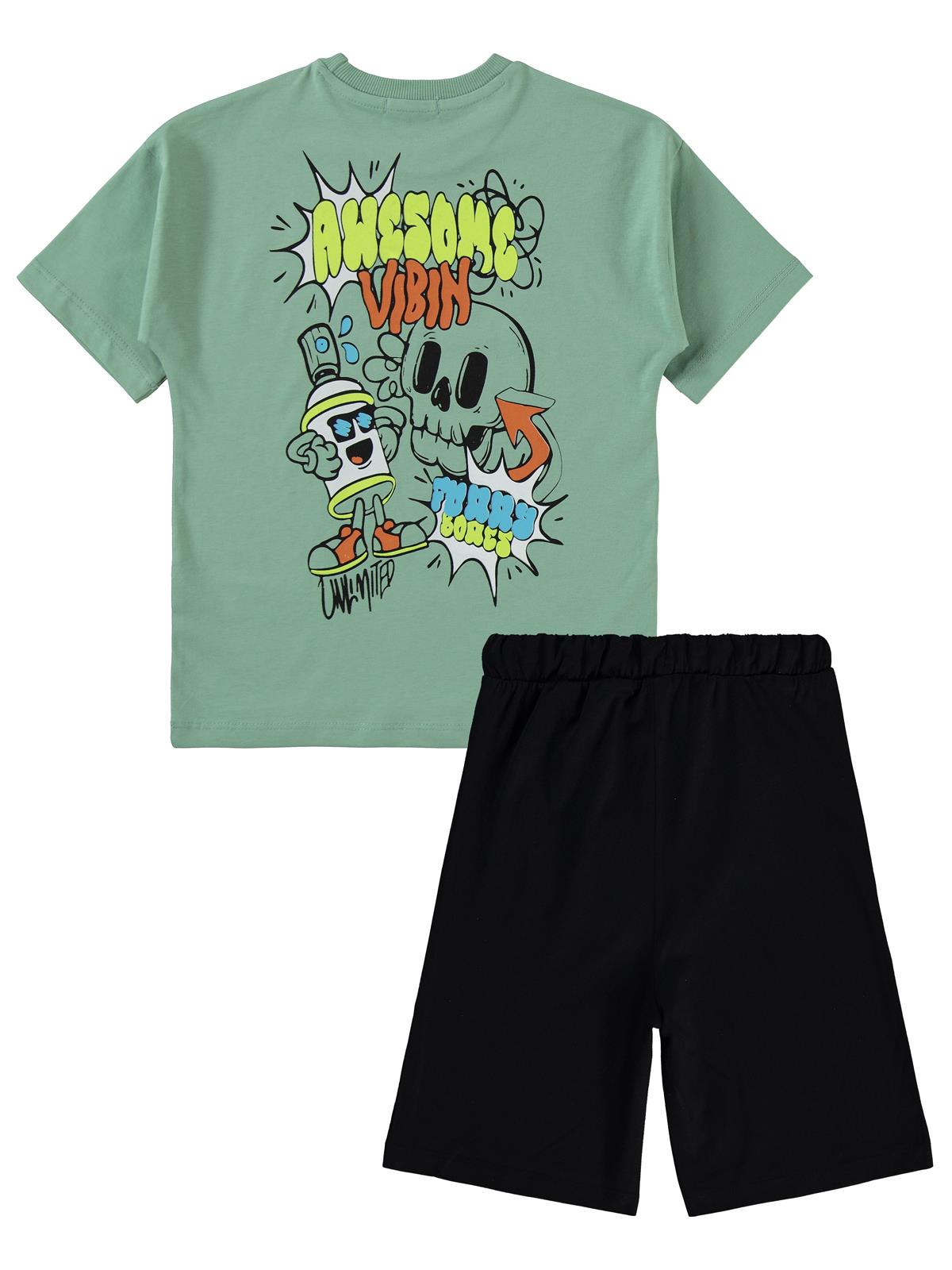 Civil Boys Kurukafa Baskılı 6-9 Yaş Pijama Takımı - Haki