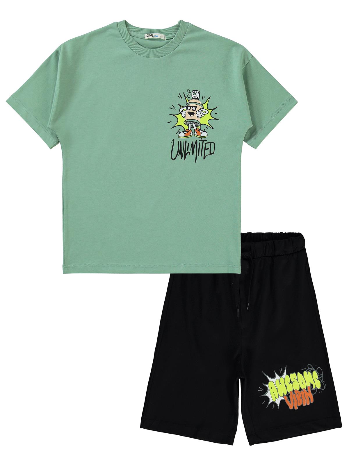 Civil Boys Kurukafa Baskılı 6-9 Yaş Pijama Takımı - Haki