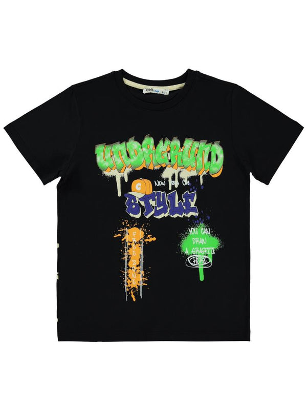 Civil Boys Undergrund Baskılı 10-13 Yaş Tişört - Siyah