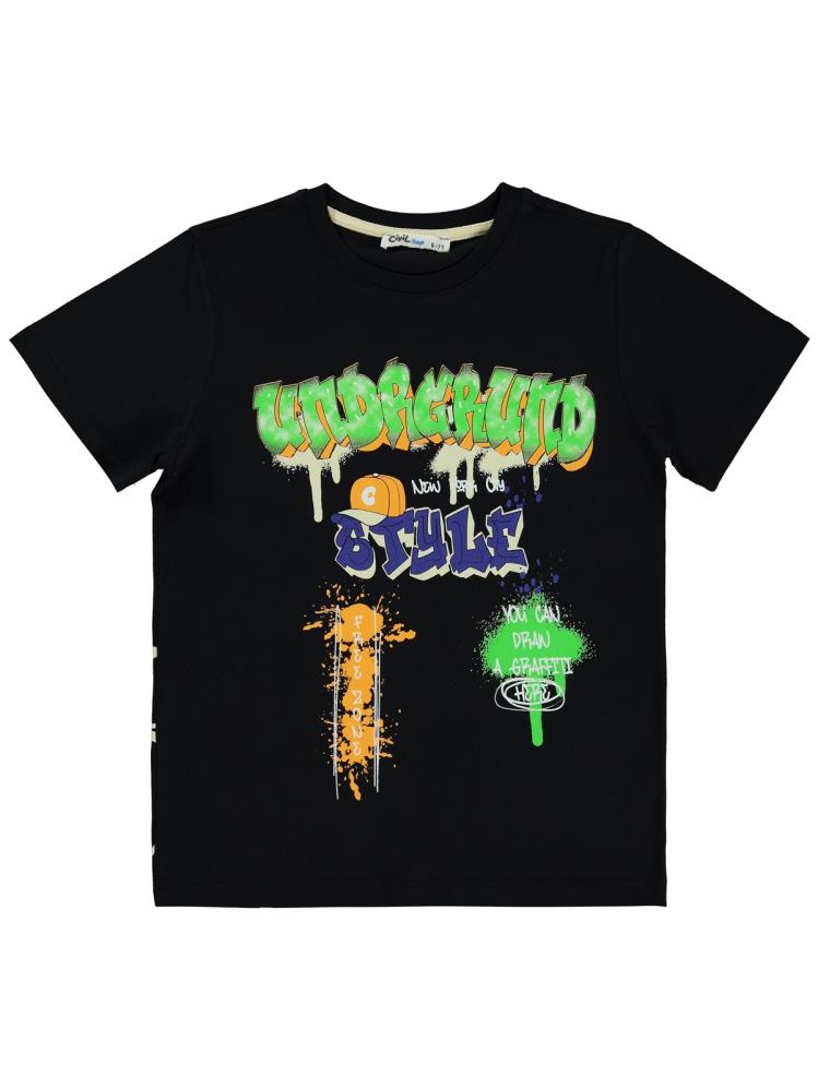 Civil Boys Undergrund Baskılı 10-13 Yaş Tişört - Siyah