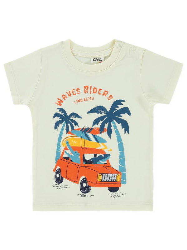 Civil Baby Waves Riders Baskılı 6-18 Ay Tişört - Bej