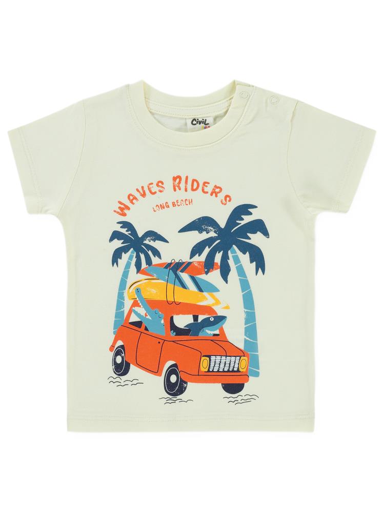 Civil Baby Waves Riders Baskılı 6-18 Ay Tişört - Bej