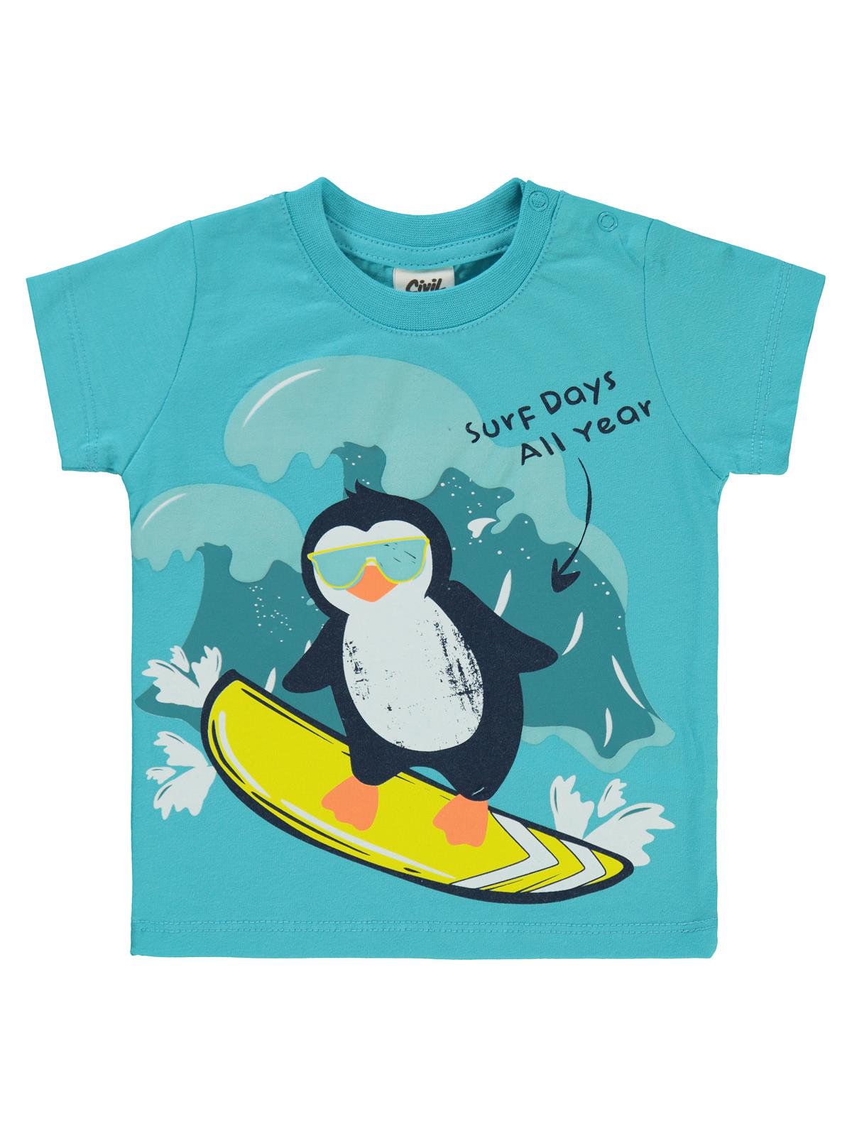 Civil Baby Surf Day's Baskılı 6-18 Ay Tişört - Mavi