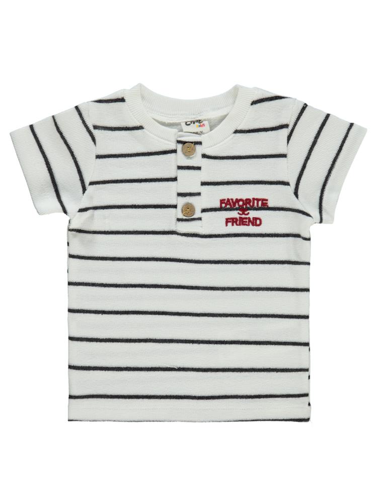 Civil Baby Selanik Çizgili Nakışlı 6-18 Ay Takım - Ekru