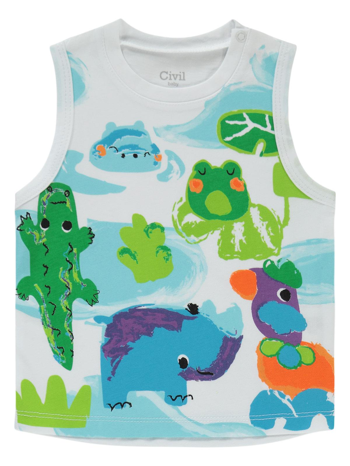 Civil Baby Sulu Boya Hayvanlar Baskılı 6-18 Ay Takım - Beyaz