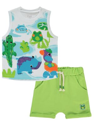 Civil Baby Sulu Boya Hayvanlar Baskılı 6-18 Ay Takım - Beyaz