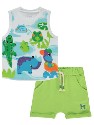 Civil Baby Sulu Boya Hayvanlar Baskılı 6-18 Ay Takım - Beyaz