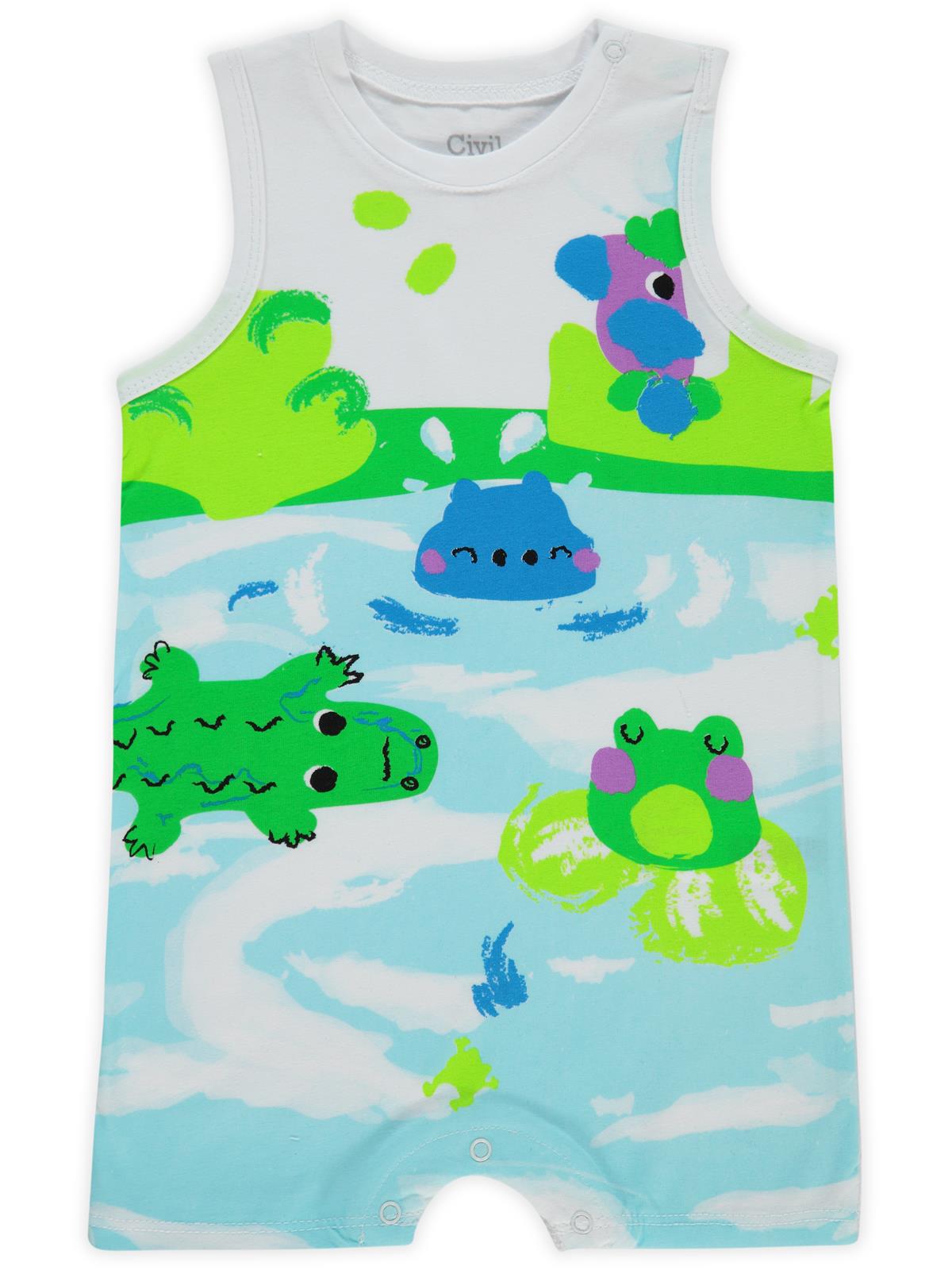 Civil Baby Sulu Boya Hayvanlar Baskılı 6-18 Ay Tulum - Beyaz