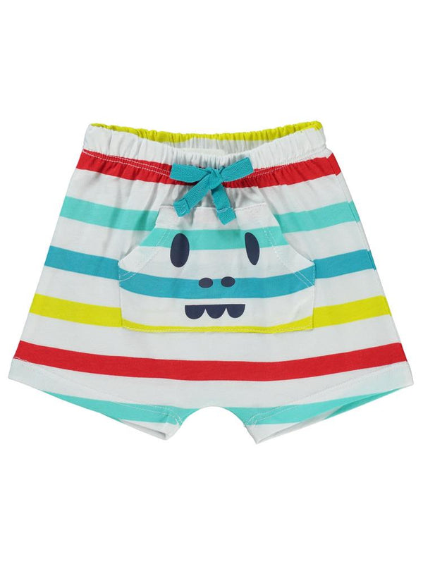 Civil Baby 4 Renkli Çizgi Empirme 6-18 Ay Şort - Beyaz