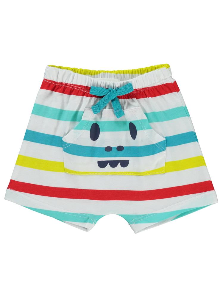 Civil Baby 4 Renkli Çizgi Empirme 6-18 Ay Şort - Beyaz