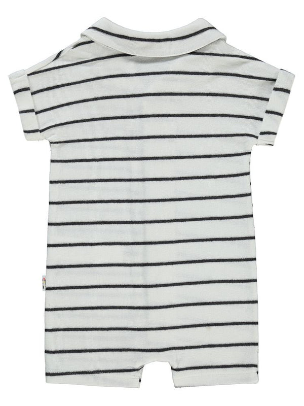 Civil Baby Selanik Çizgili Nakışlı 6-18 Ay Tulum - Ekru