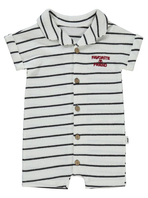 Civil Baby Selanik Çizgili Nakışlı 6-18 Ay Tulum - Ekru