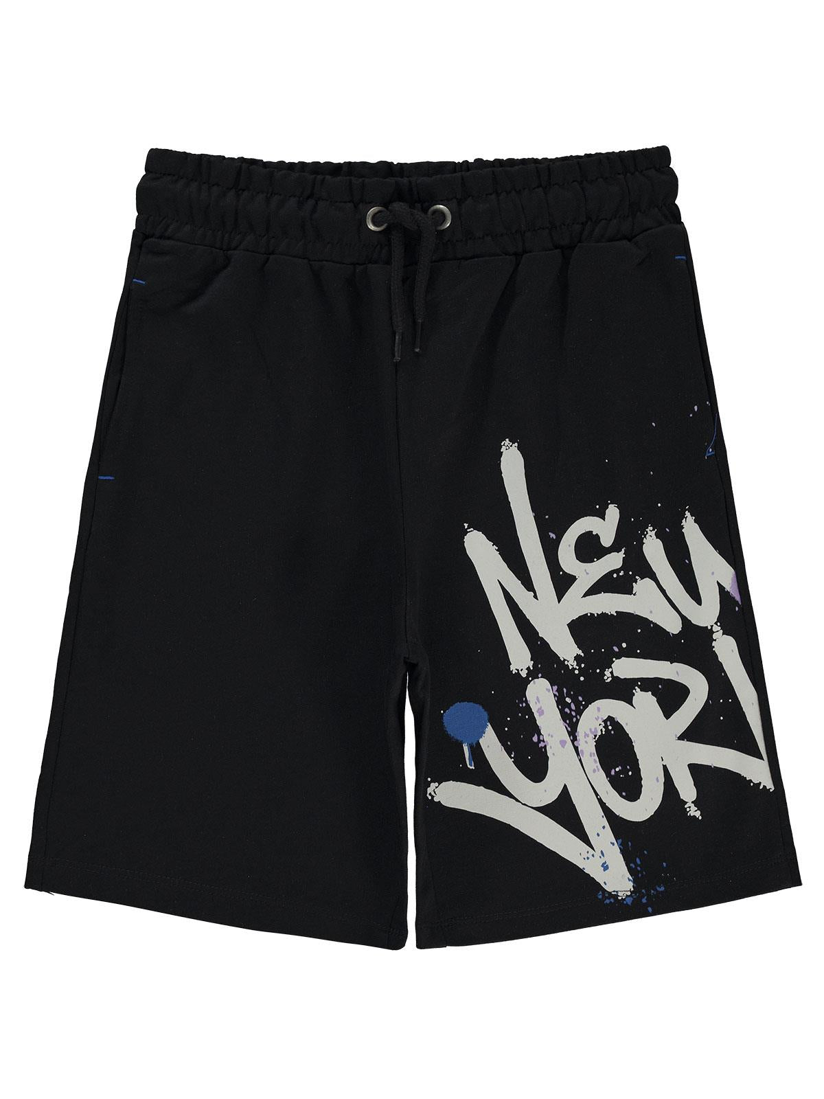 Civil Boys New York Baskılı 6-9 Yaş Kapri - Siyah