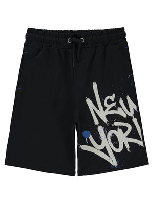 Civil Boys New York Baskılı 6-9 Yaş Kapri - Siyah