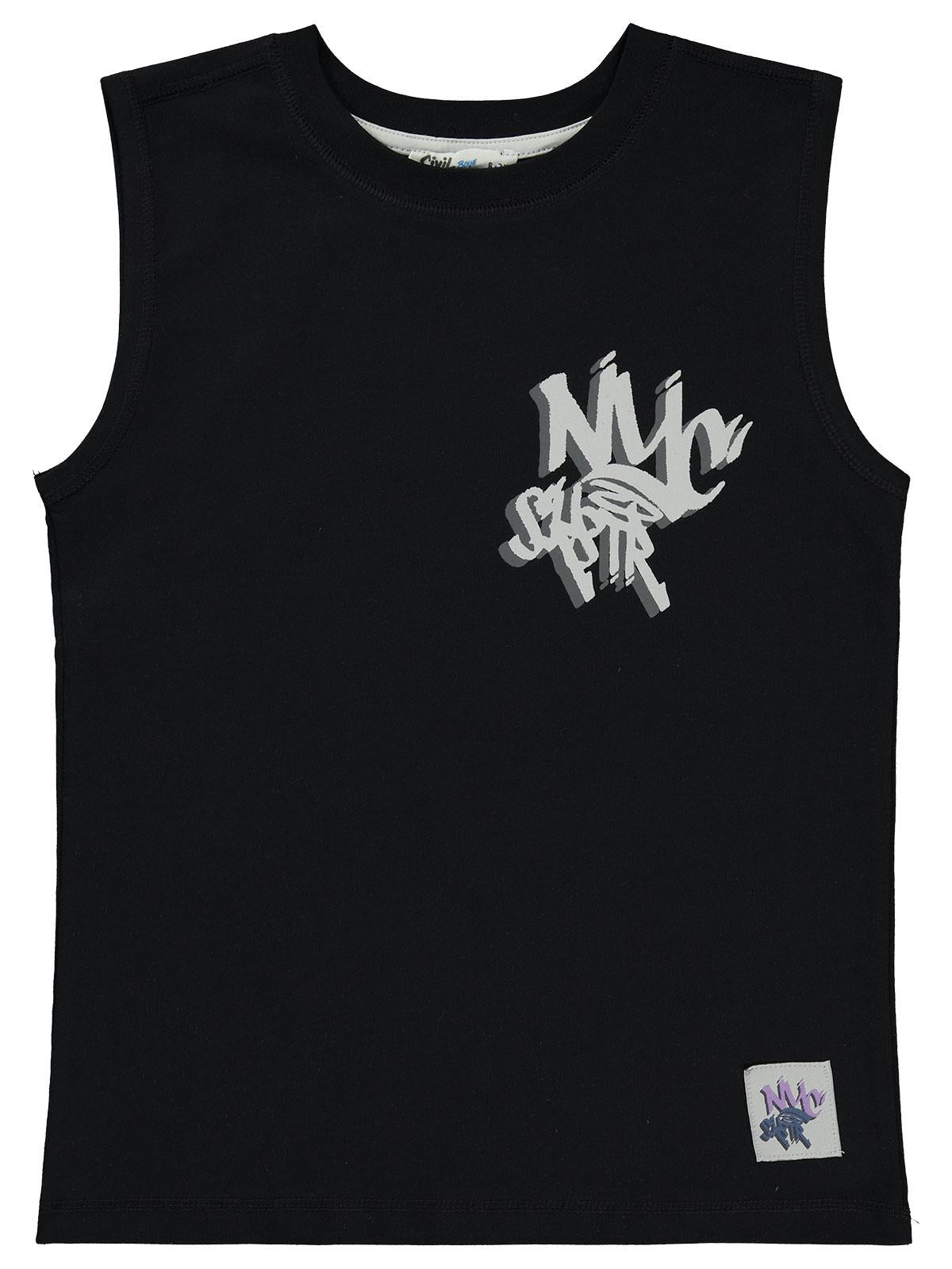 Civil Boys NYC Baskılı Sıfır Kol 10-13 Yaş Tişört - Siyah