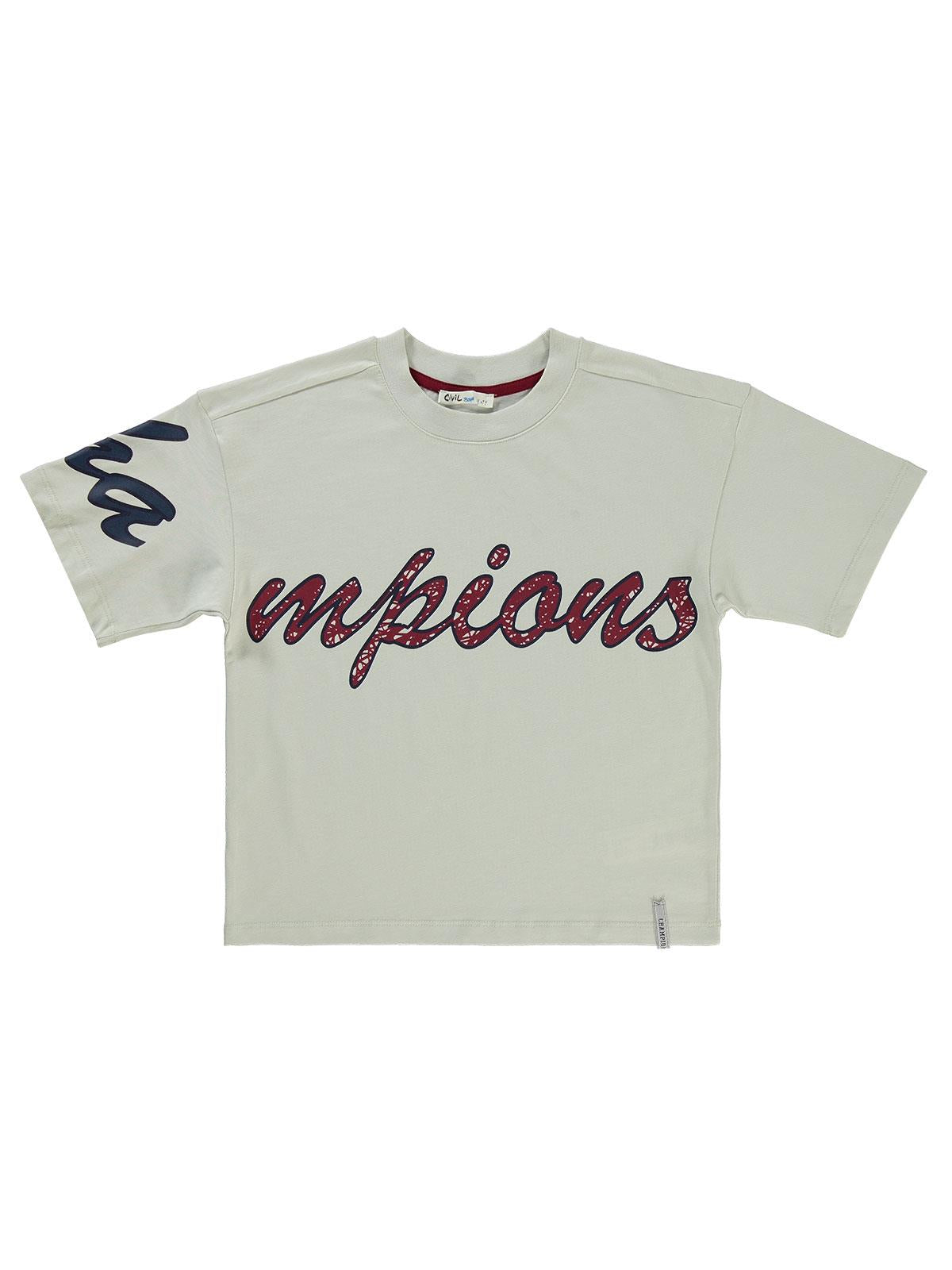 Civil Boys Champıons Baskılı 10-13 Yaş Tişört - Bordo