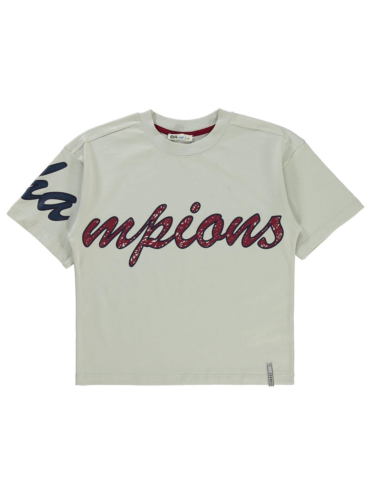 Civil Boys Champıons Baskılı 10-13 Yaş Tişört - Bordo